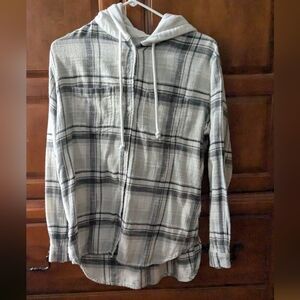 American Eagle Outfitters Black and White Plaid Hoodie Top